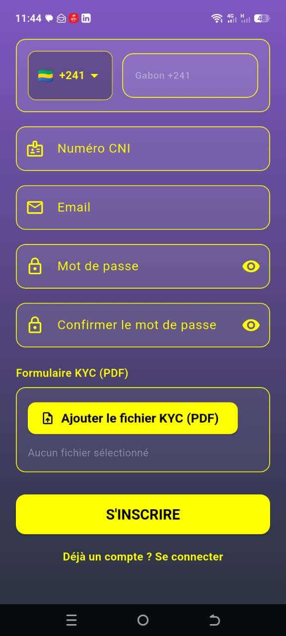 Écran d'inscription